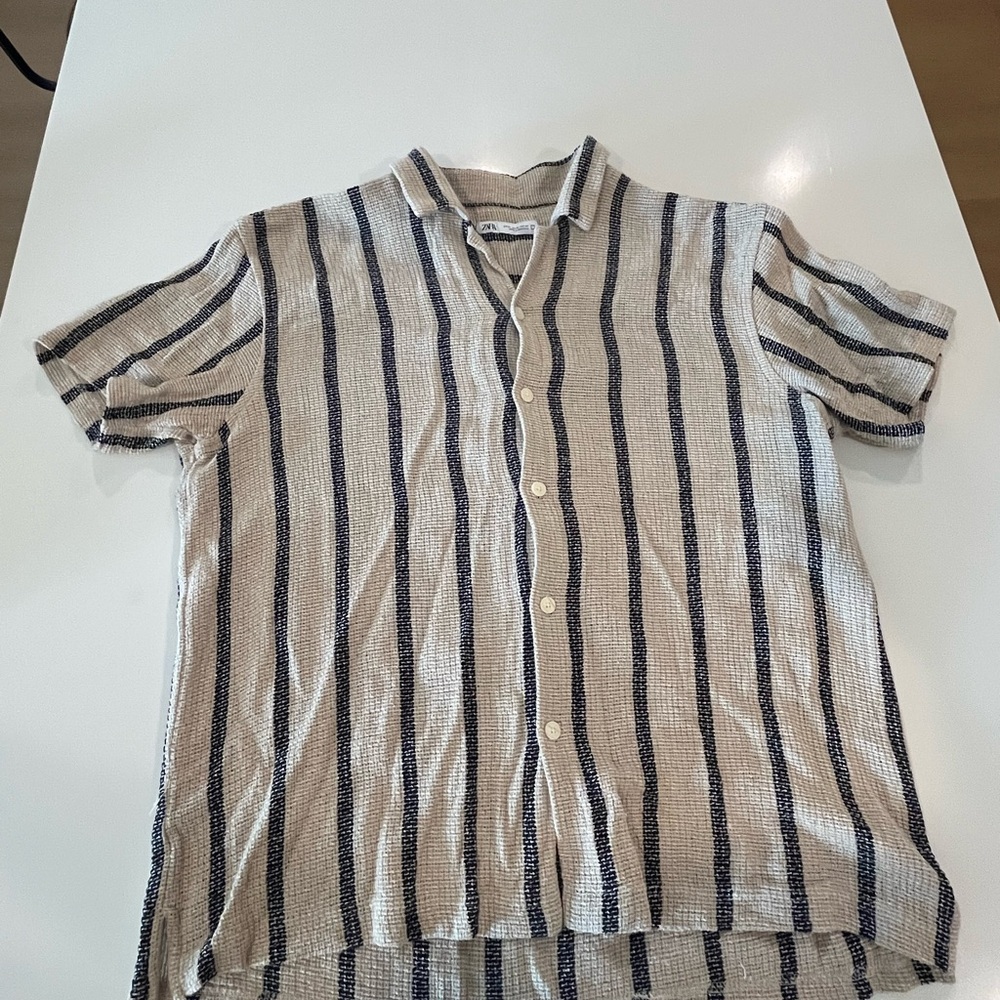 Striped Beige and Navy Men's Shirt
